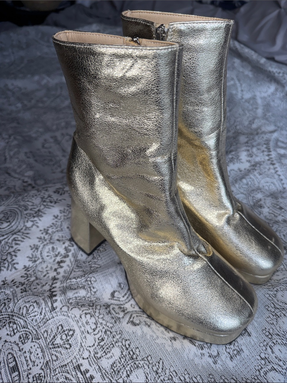 Women's Metallic Gold Platform Ankle Boots - Size 38